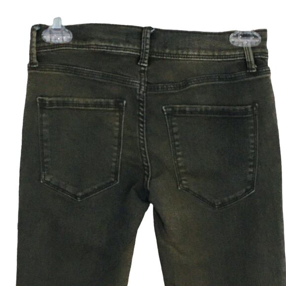 Free People Distressed Skinny Jeans Olive Green Low Rise Stretchy Slim Size 24 - Picture 6 of 13
